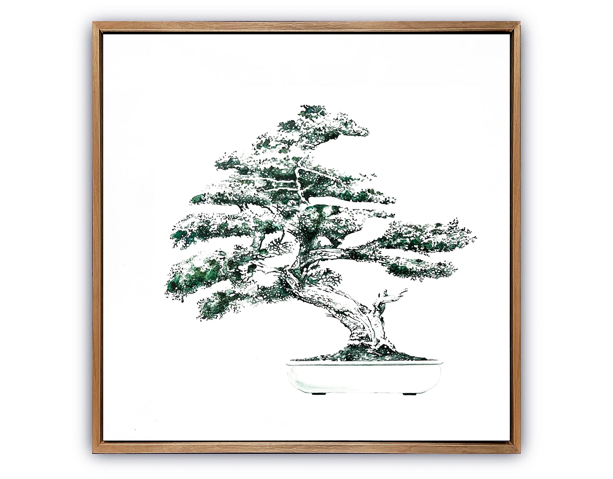 japanese bonsai tree painting Emerald Bonsai". Original Oil Painting. Framed – Art from the beach